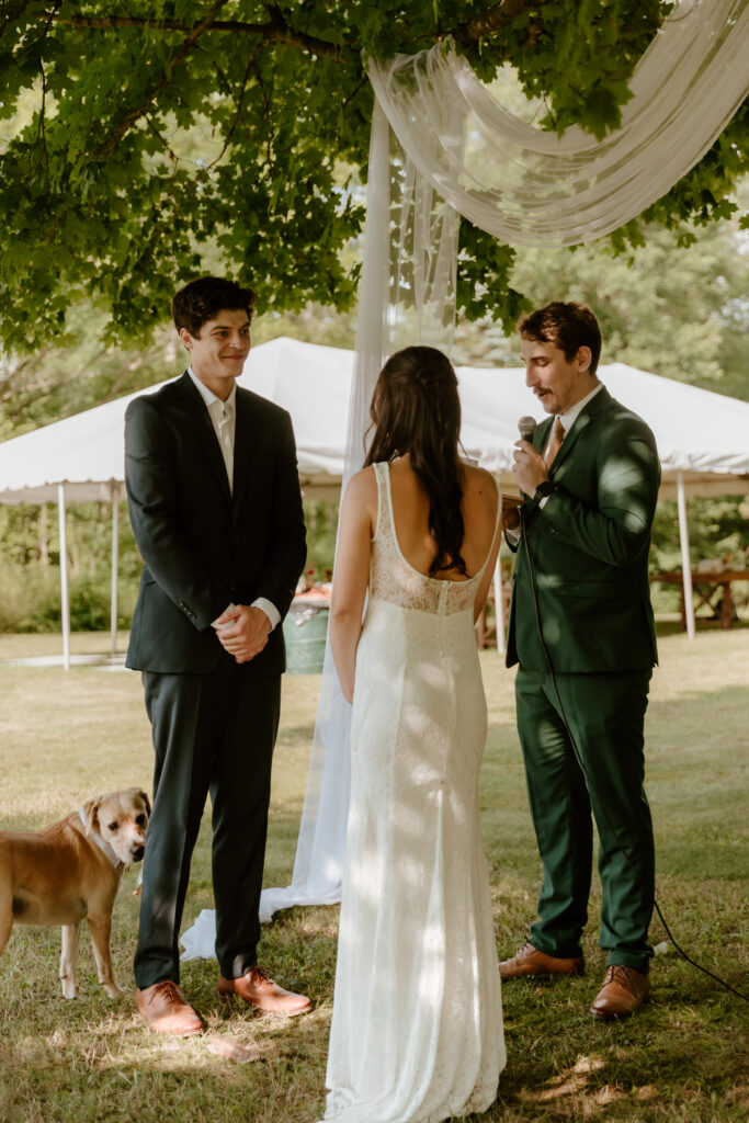 Officiating the ceremony in their backyard